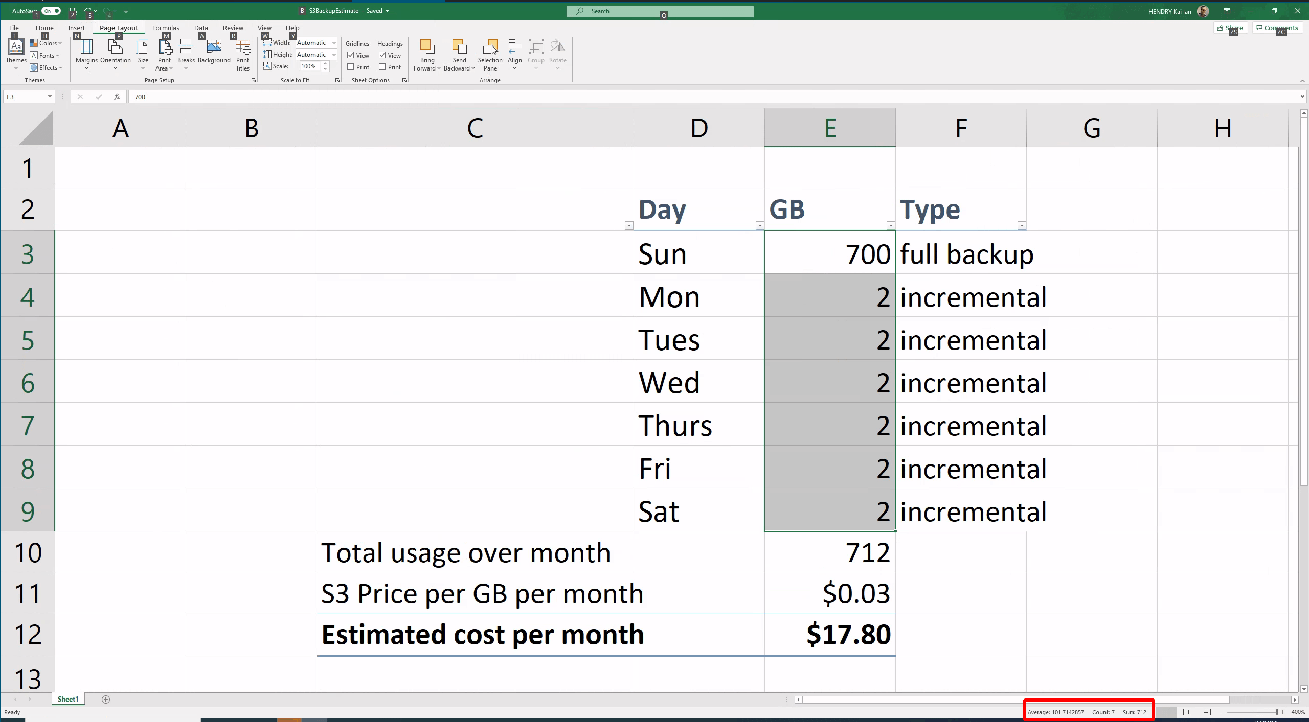 Excel's bottom right summary